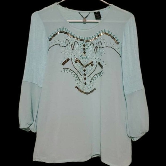 BKE Tops - BKE Boutique NWOT Beaded 3/4 Sleeve Blouse Top